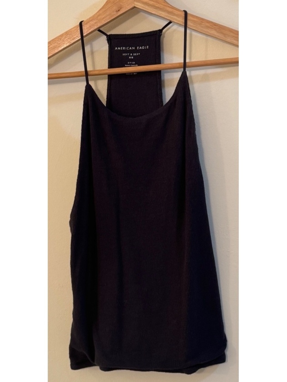 American Eagle Soft & Sexy Ribbed Black Tank Top, Size Small